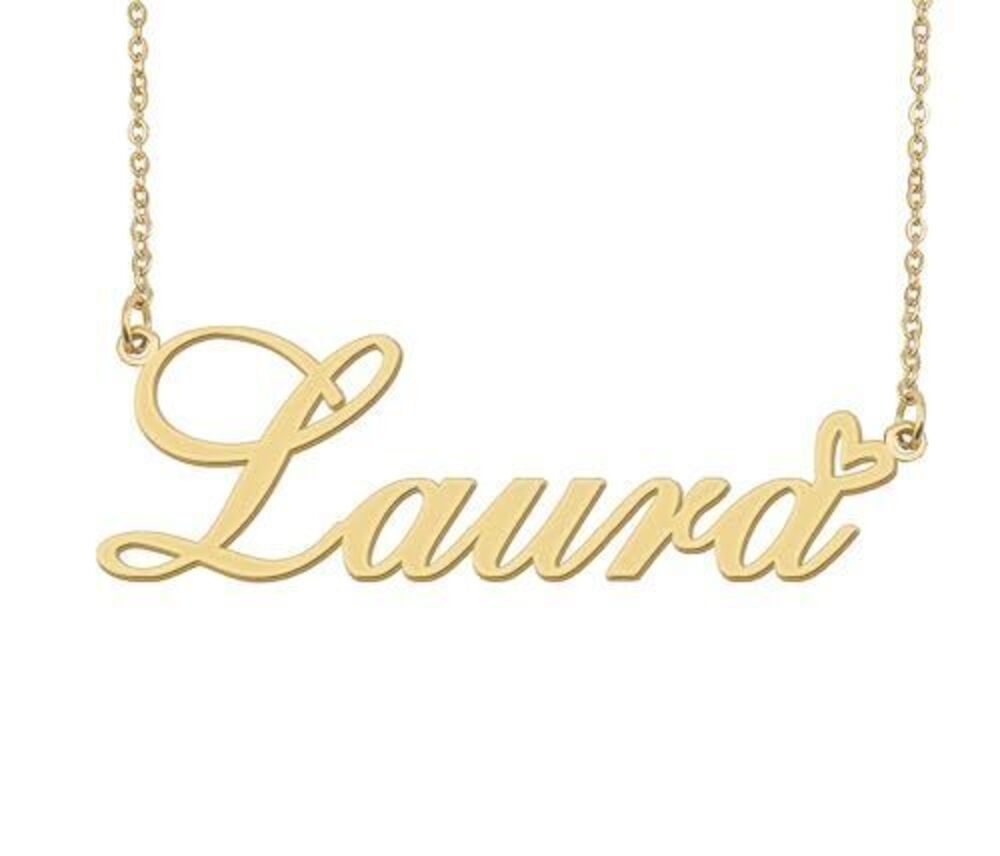 4378 Laura Name Necklace Heart Charm Pendant 18k Gold Plated Stainless